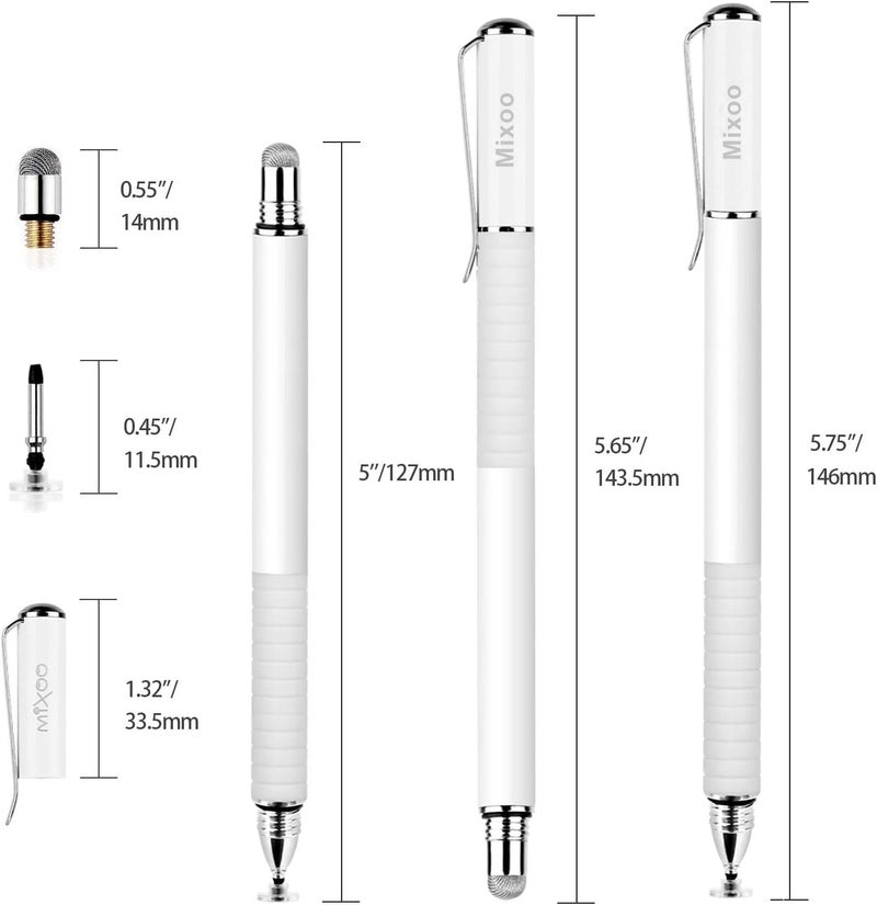 Mixoo Stylus Pens for Touch Screens - Disc & Fiber Tip 2 in 1 High Sensitivity Universal Stylus for iPad, iPhone, Tablets and Other Capacitive Touch Screens (White) - Image 3